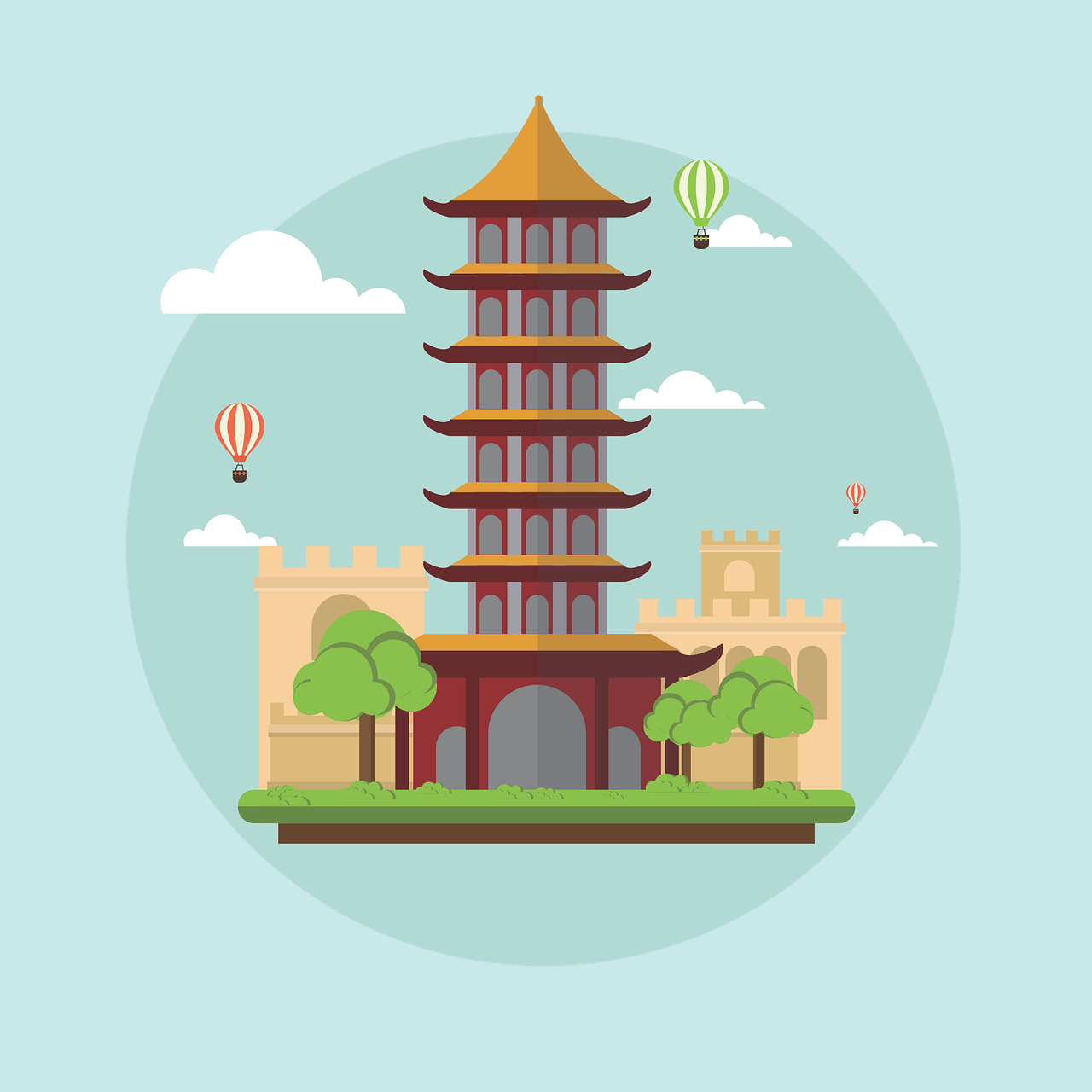 Illustration représentant quelques monuments de Chine